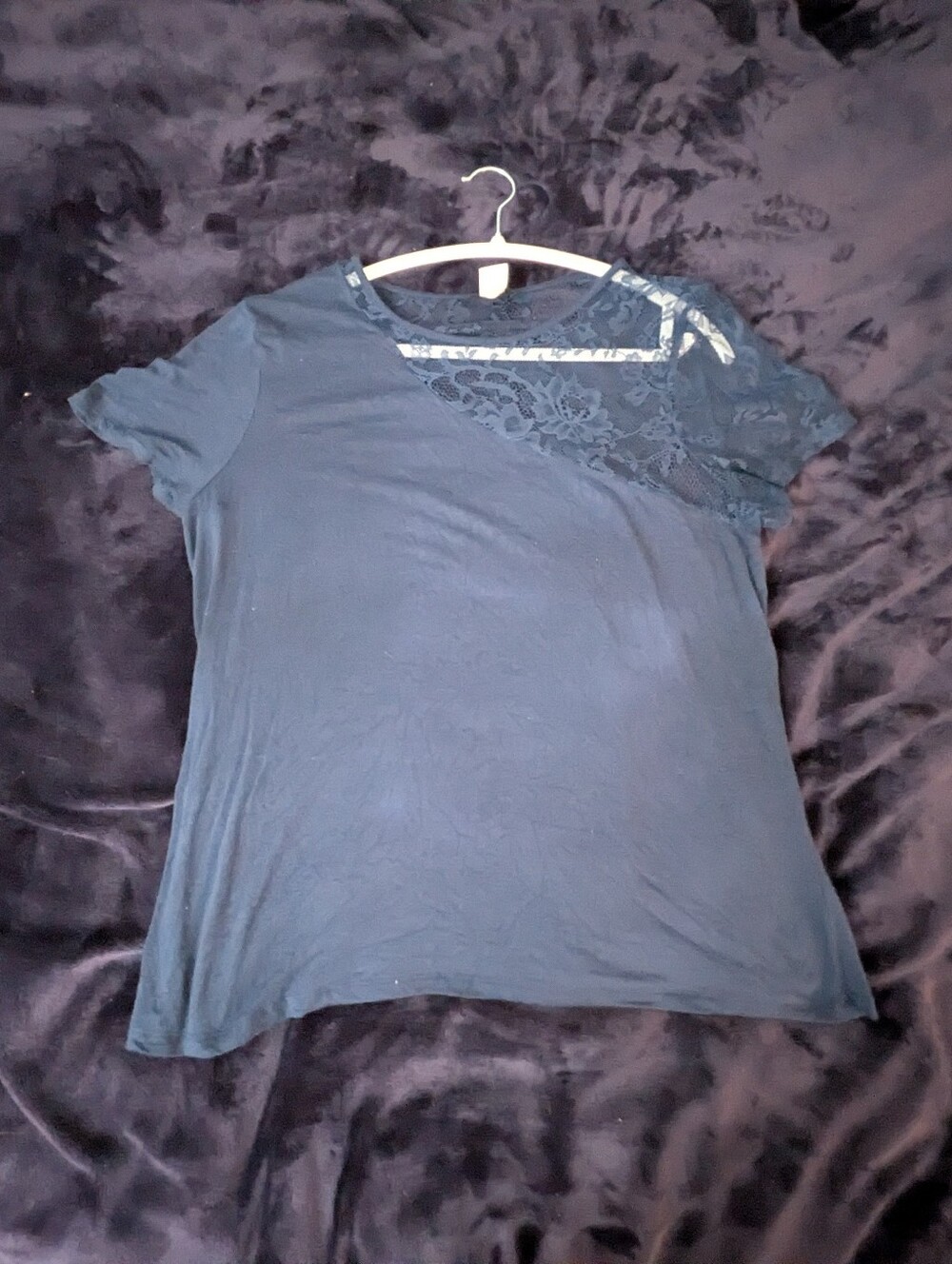 VENUS Navy Blue Lacey Short-Sleeve Blouse